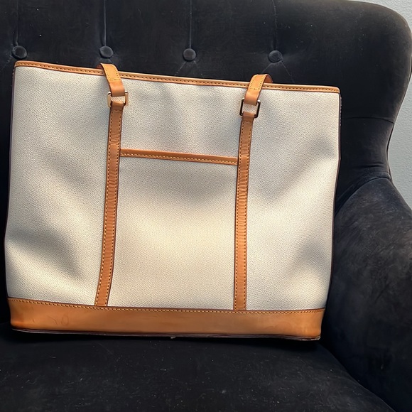 Dooney & Bourke White Pebbled Grain Lexington Shopper Tote with studs - Picture 3 of 10